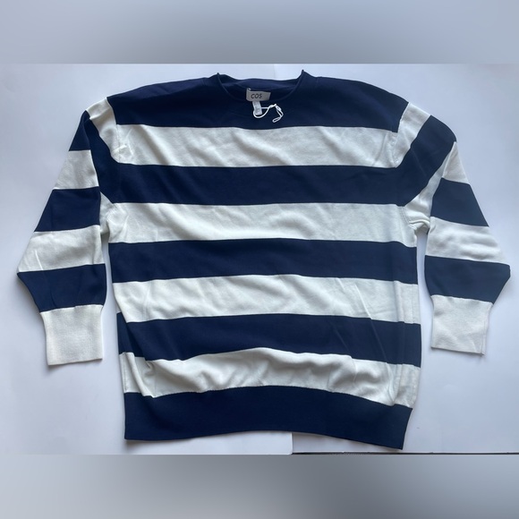 COS Oversized Stripe Cotton Sweater Navy Cream Small - Picture 4 of 6